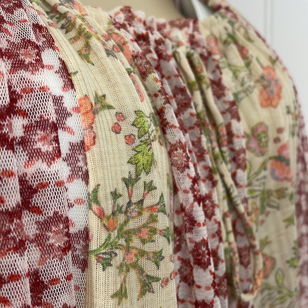 Free People Boho Floral Patchwork Sheer Peasant Cottagecore Mini Dress Small - Picture 7 of 16